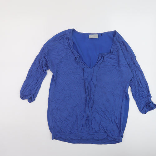 NEXT Womens Blue Viscose Basic Blouse Size 12 V-Neck