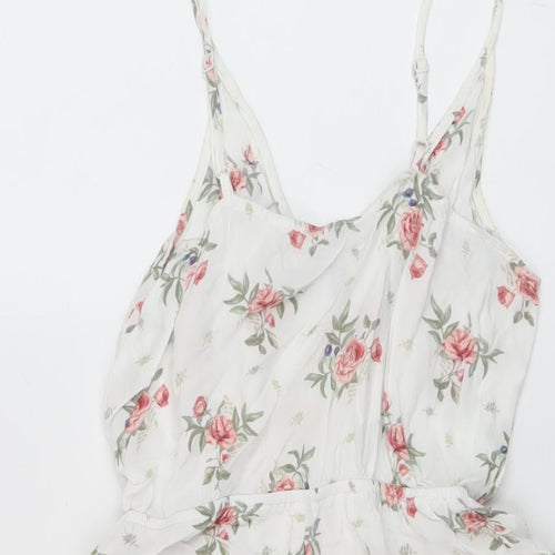 H&M Womens White Floral Viscose Playsuit One-Piece Size 10 Pullover