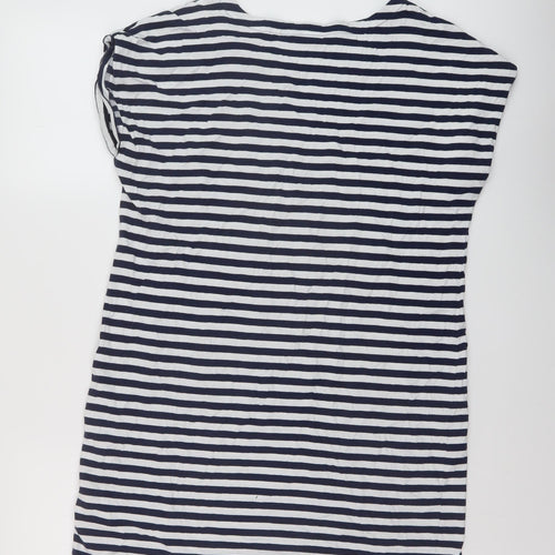 Nex Womens Blue Striped Cotton Tunic T-Shirt Size 14 Round Neck