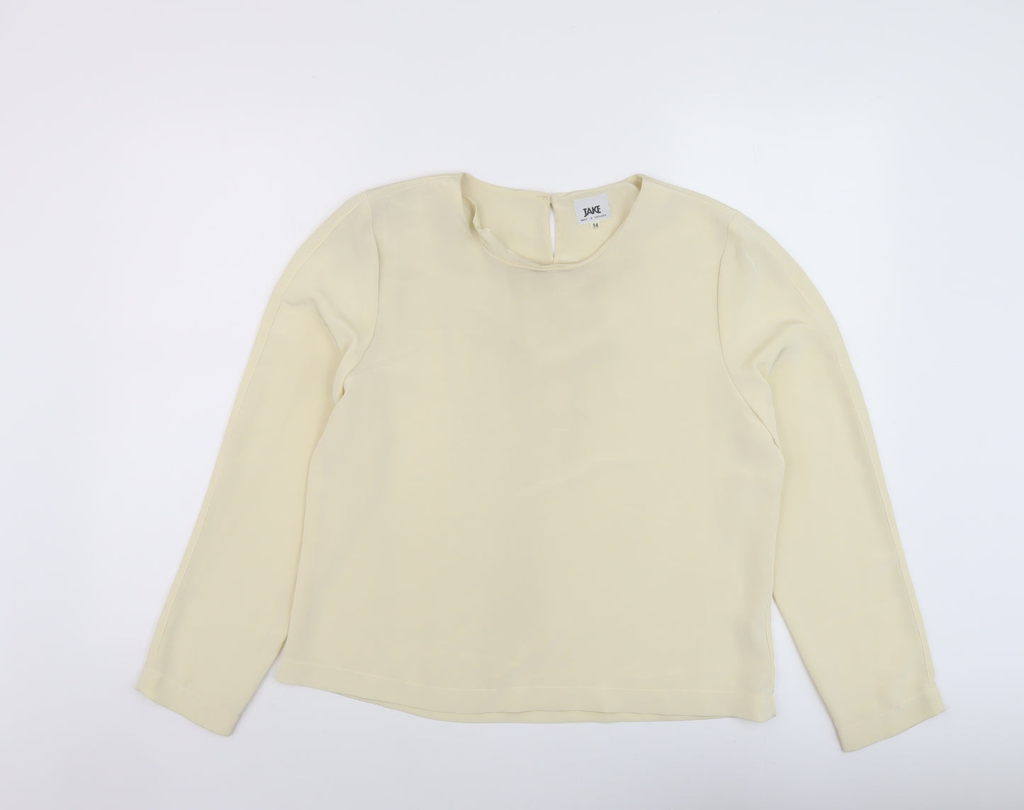 Jake Womens Beige Polyester Basic Blouse Size 14 Round Neck