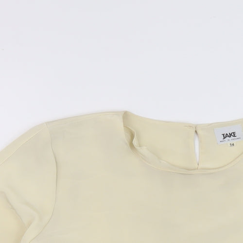 Jake Womens Beige Polyester Basic Blouse Size 14 Round Neck