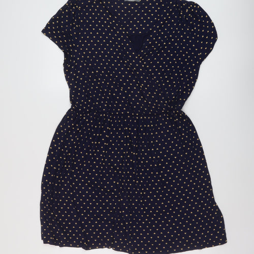 South Womens Blue Geometric Viscose A-Line Size 16 V-Neck Pullover