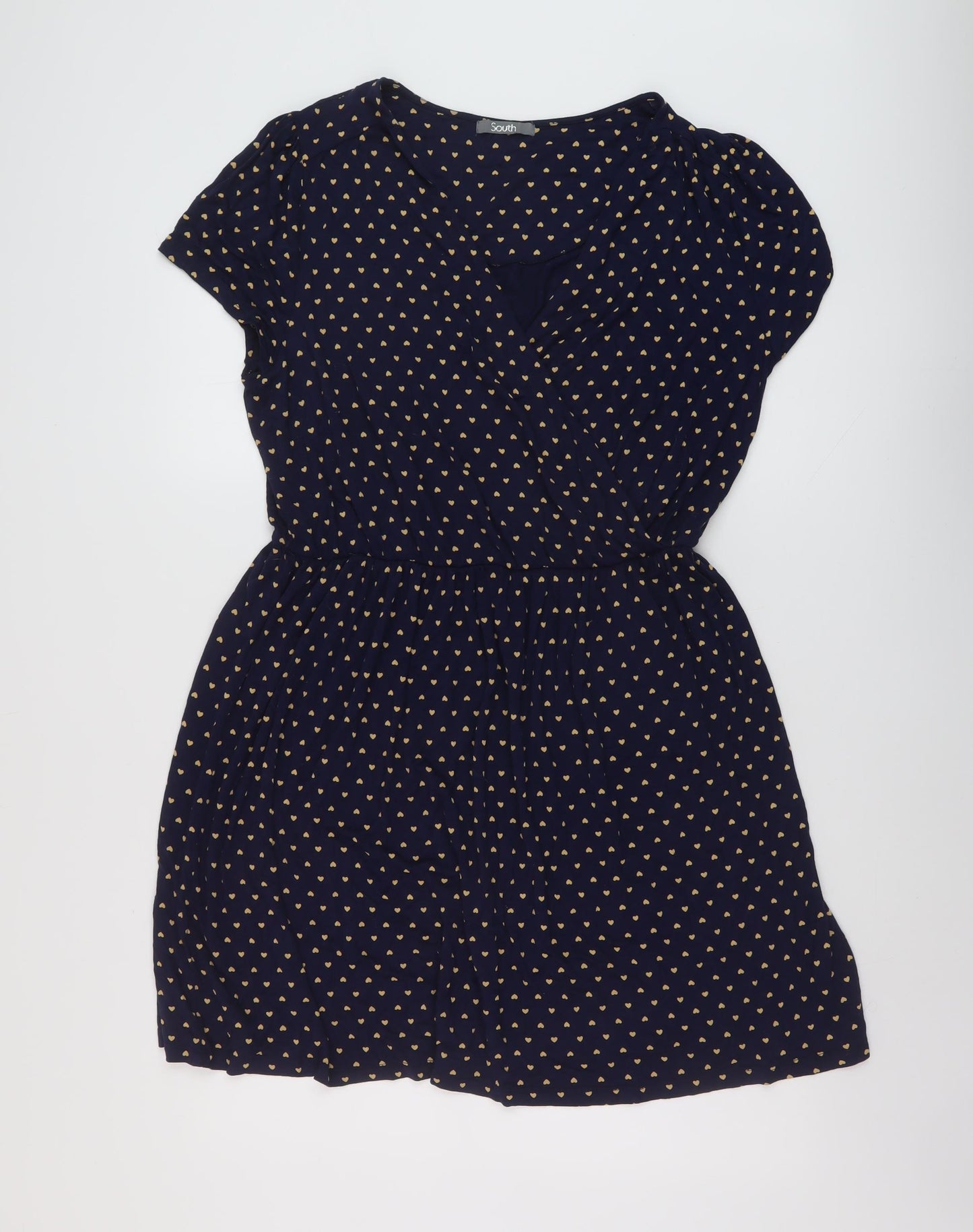 South Womens Blue Geometric Viscose A-Line Size 16 V-Neck Pullover