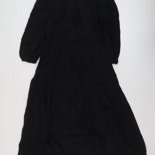 Marks and Spencer Womens Black Modal A-Line Size 10 Round Neck Tie