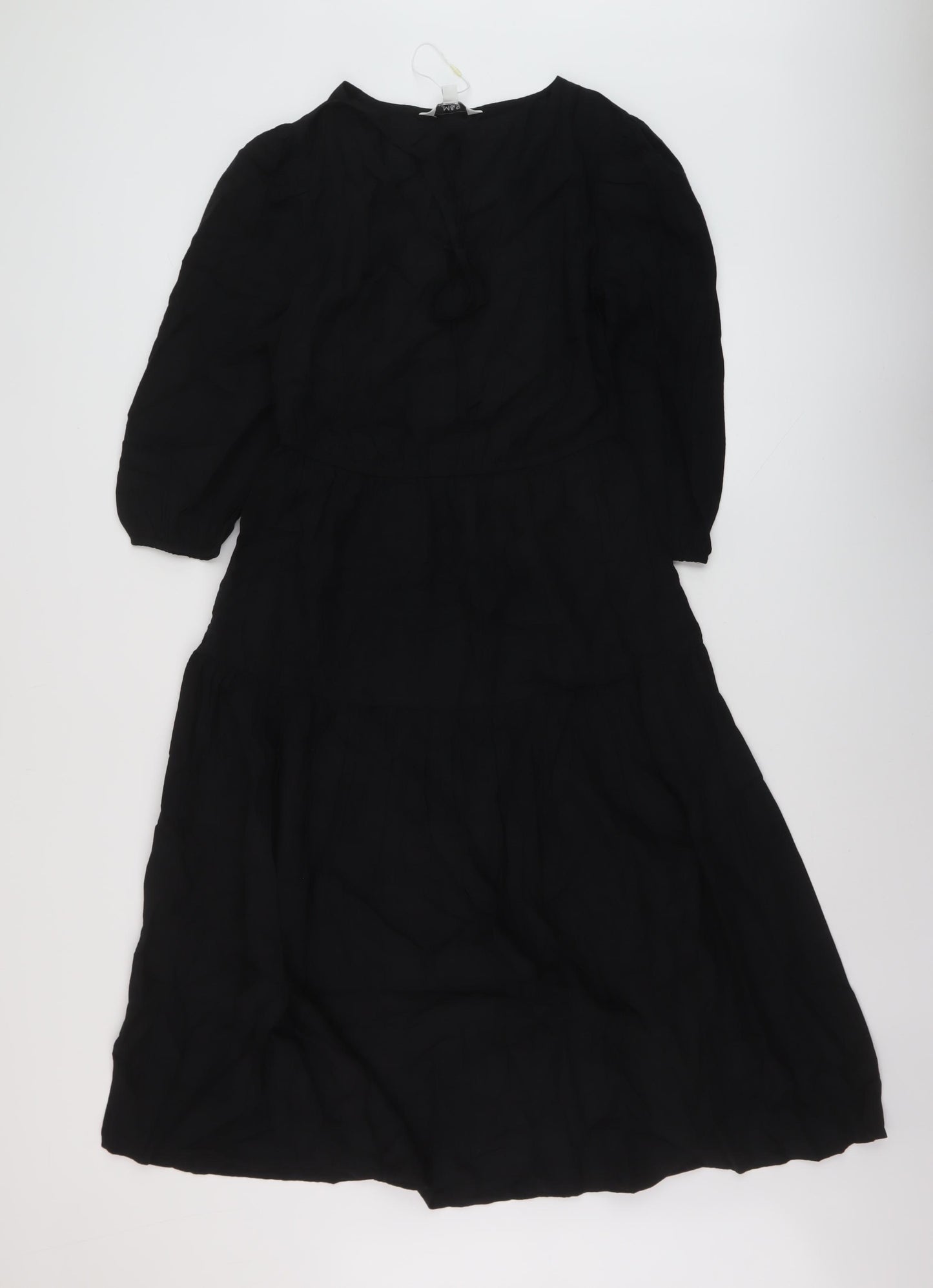 Marks and Spencer Womens Black Modal A-Line Size 10 Round Neck Tie