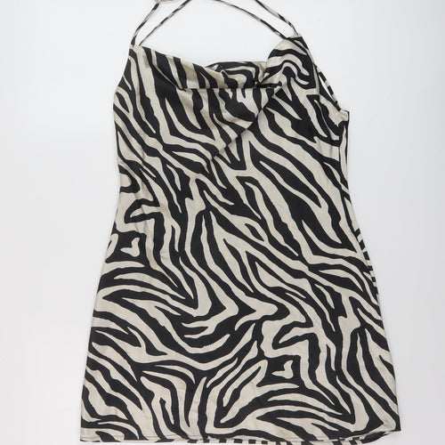 H&M Womens Beige Animal Print Polyester Mini Size 10 Cowl Neck Pullover