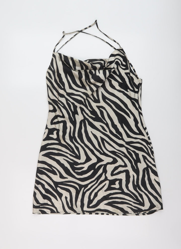 H&M Womens Beige Animal Print Polyester Mini Size 10 Cowl Neck Pullover