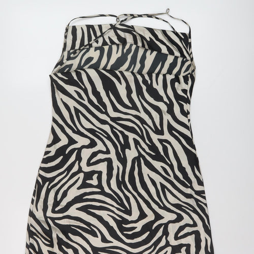 H&M Womens Beige Animal Print Polyester Mini Size 10 Cowl Neck Pullover