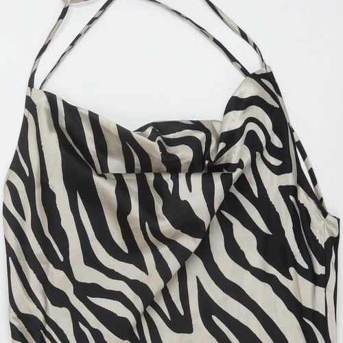 H&M Womens Beige Animal Print Polyester Mini Size 10 Cowl Neck Pullover