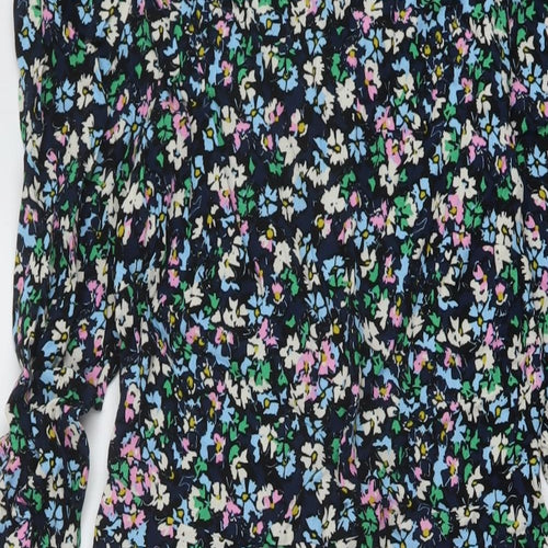 Marks and Spencer Womens Blue Floral Viscose A-Line Size 8 Round Neck Zip