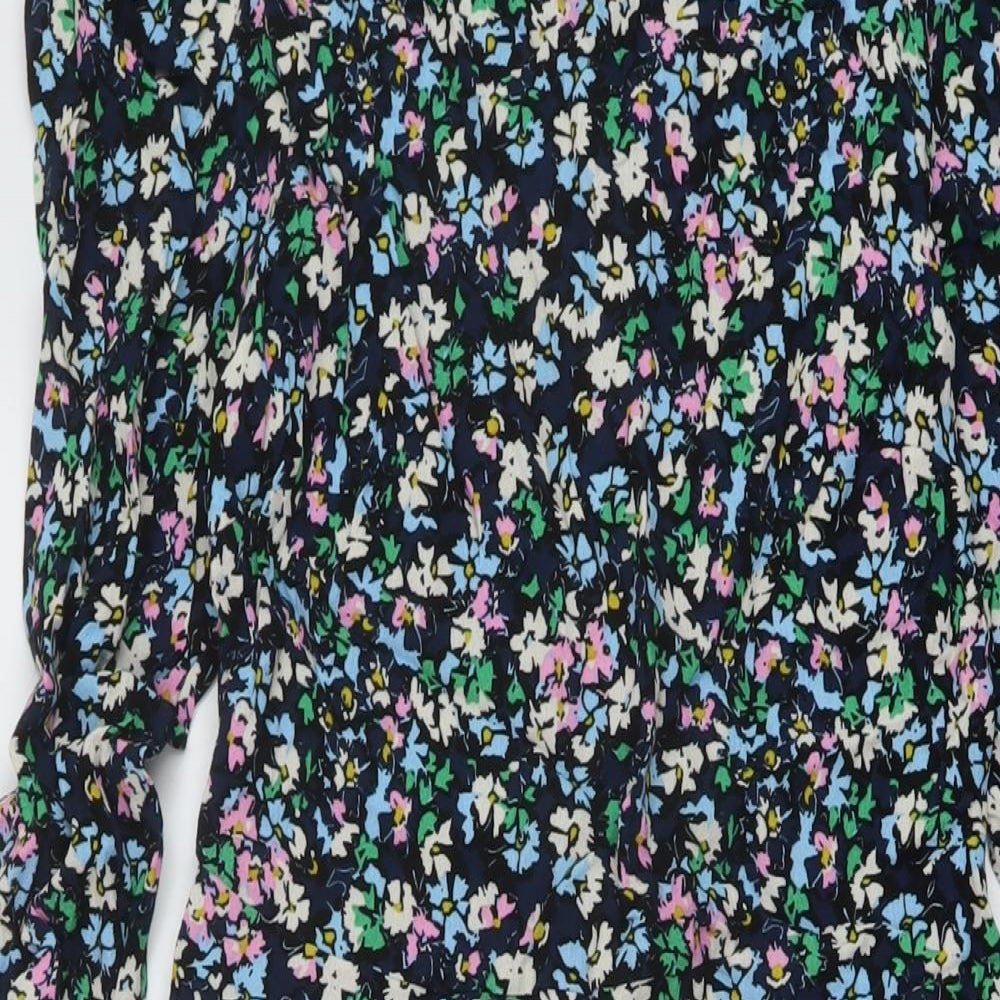 Marks and Spencer Womens Blue Floral Viscose A-Line Size 8 Round Neck Zip