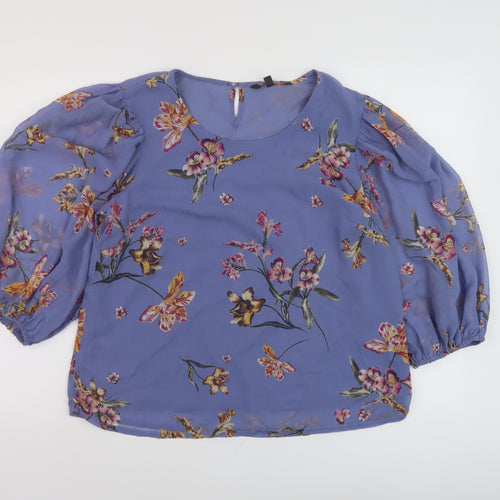 Bonmarché Womens Purple Floral Polyester Basic Blouse Size 10 Roll Neck