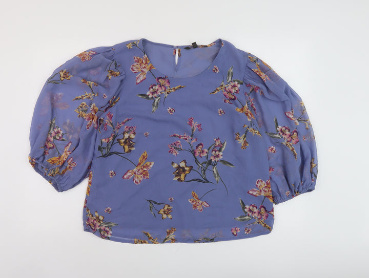 Bonmarché Womens Purple Floral Polyester Basic Blouse Size 10 Roll Neck