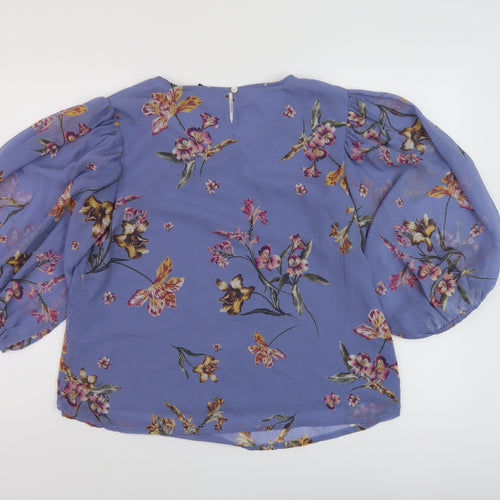 Bonmarché Womens Purple Floral Polyester Basic Blouse Size 10 Roll Neck