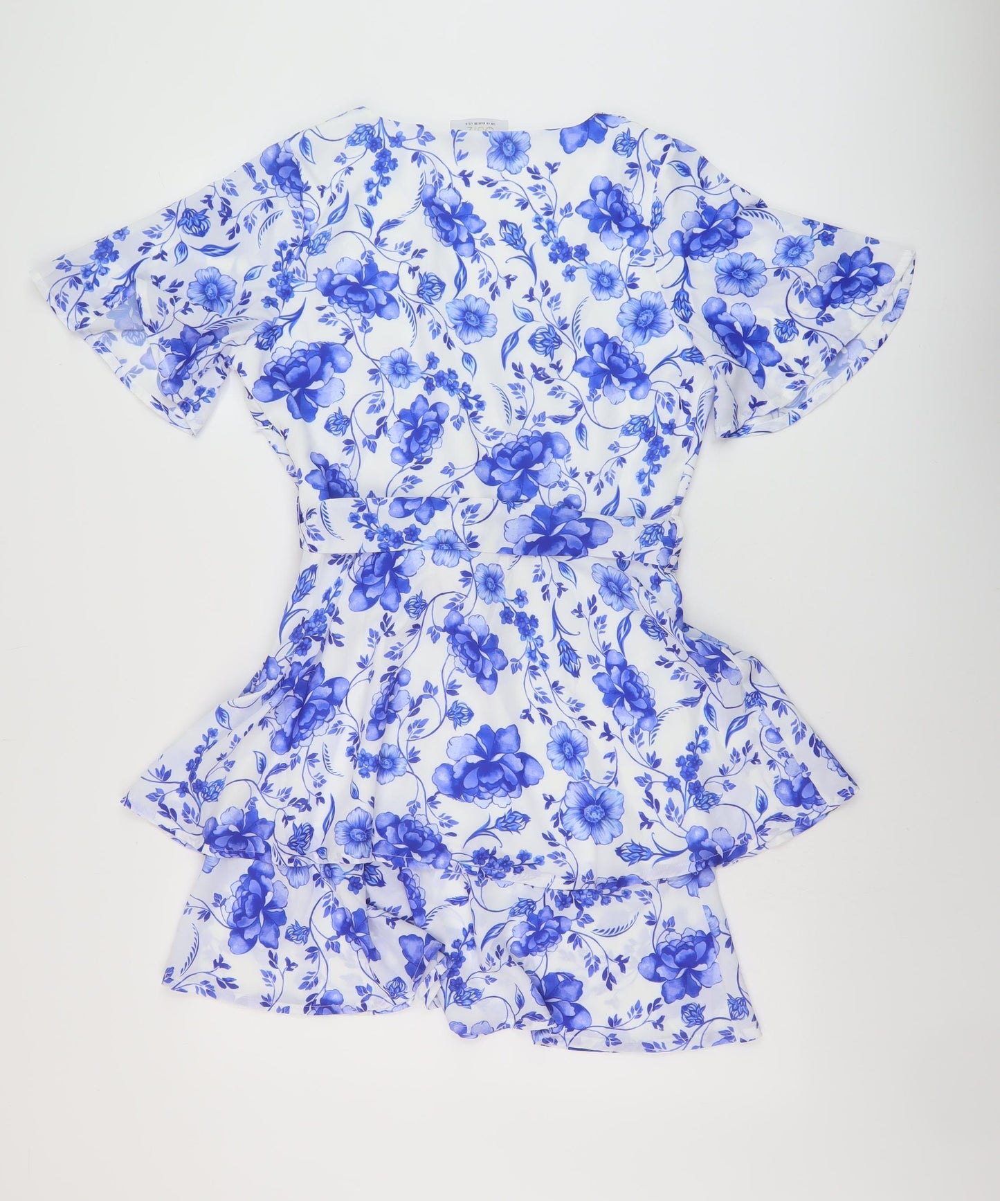 Quiz Womens Blue Floral Polyester A-Line Size 10 V-Neck Pullover