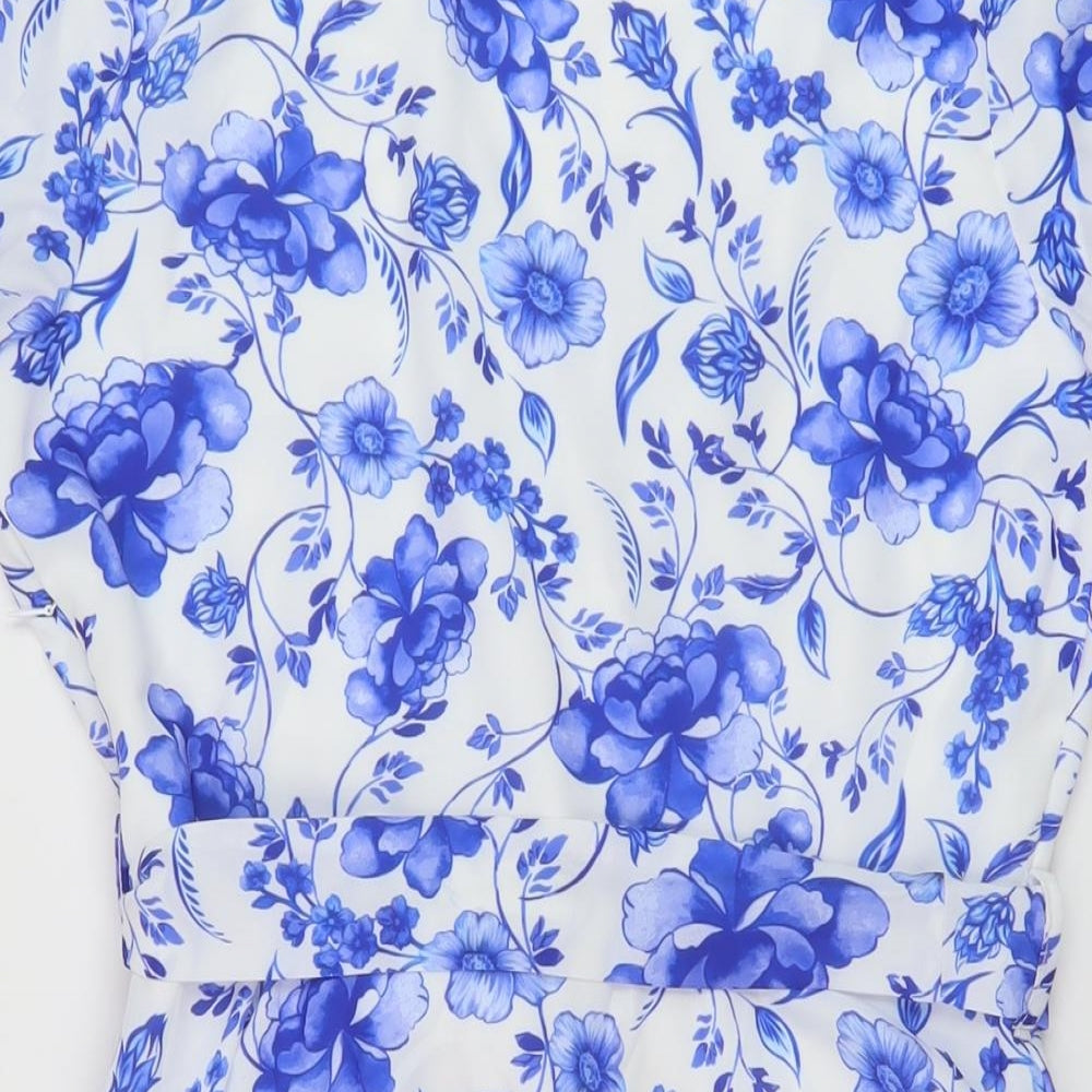 Quiz Womens Blue Floral Polyester A-Line Size 10 V-Neck Pullover