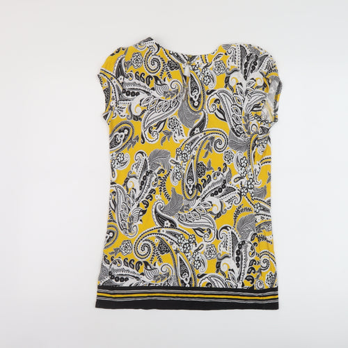 Wallis Womens Yellow Geometric Viscose Basic T-Shirt Size 10 Round Neck