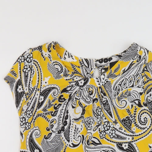 Wallis Womens Yellow Geometric Viscose Basic T-Shirt Size 10 Round Neck