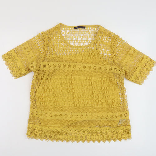 Marks and Spencer Womens Yellow Polyester Basic T-Shirt Size 10 Round Neck