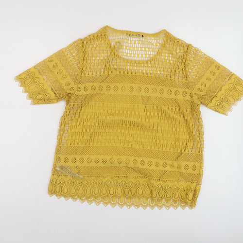 Marks and Spencer Womens Yellow Polyester Basic T-Shirt Size 10 Round Neck