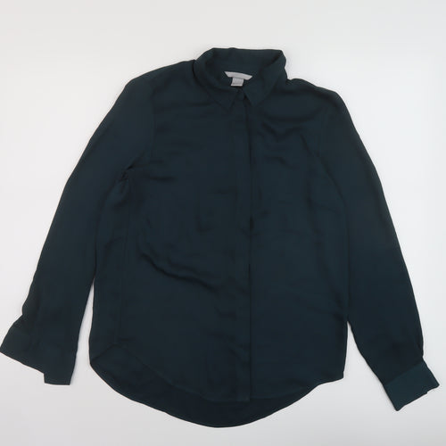 H&M Womens Green Polyester Basic Button-Up Size 6 Collared
