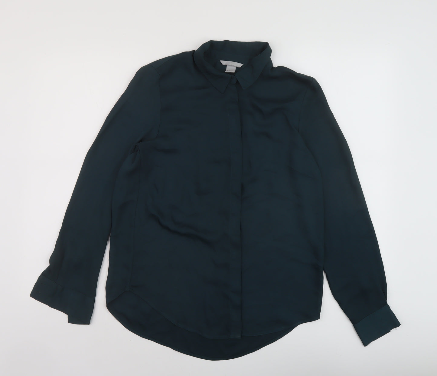 H&M Womens Green Polyester Basic Button-Up Size 6 Collared