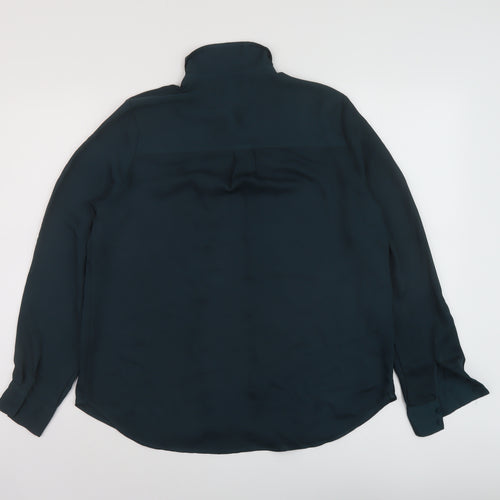 H&M Womens Green Polyester Basic Button-Up Size 6 Collared