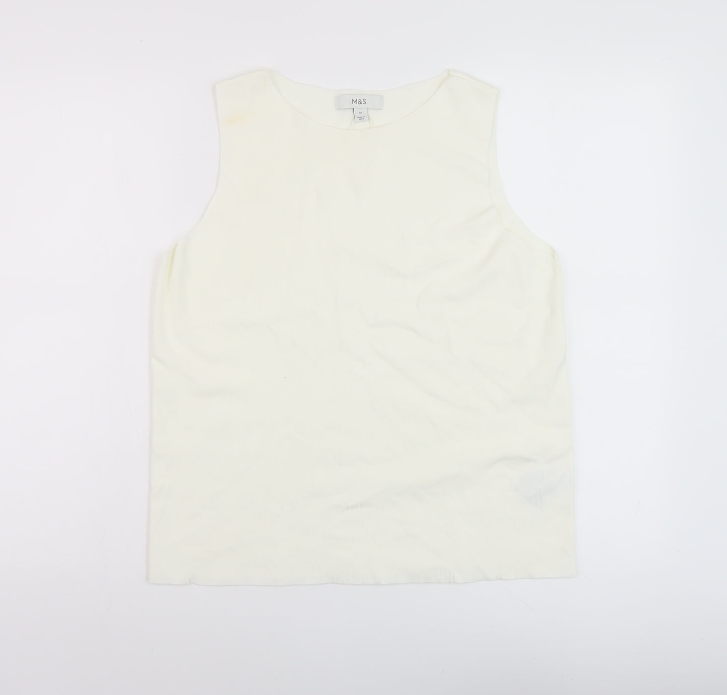 Marks and Spencer Womens White Viscose Basic Tank Size 14 Round Neck