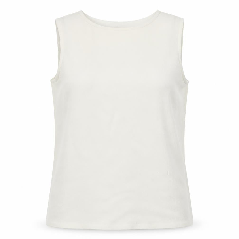 Front view of Marks & Spencer women’s white viscose basic tank, size UK 14, round neck