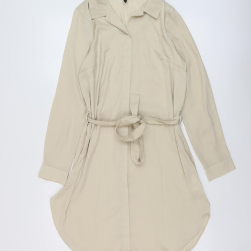 H&M Womens Beige Polyester Shirt Dress Size 10 Collared Button