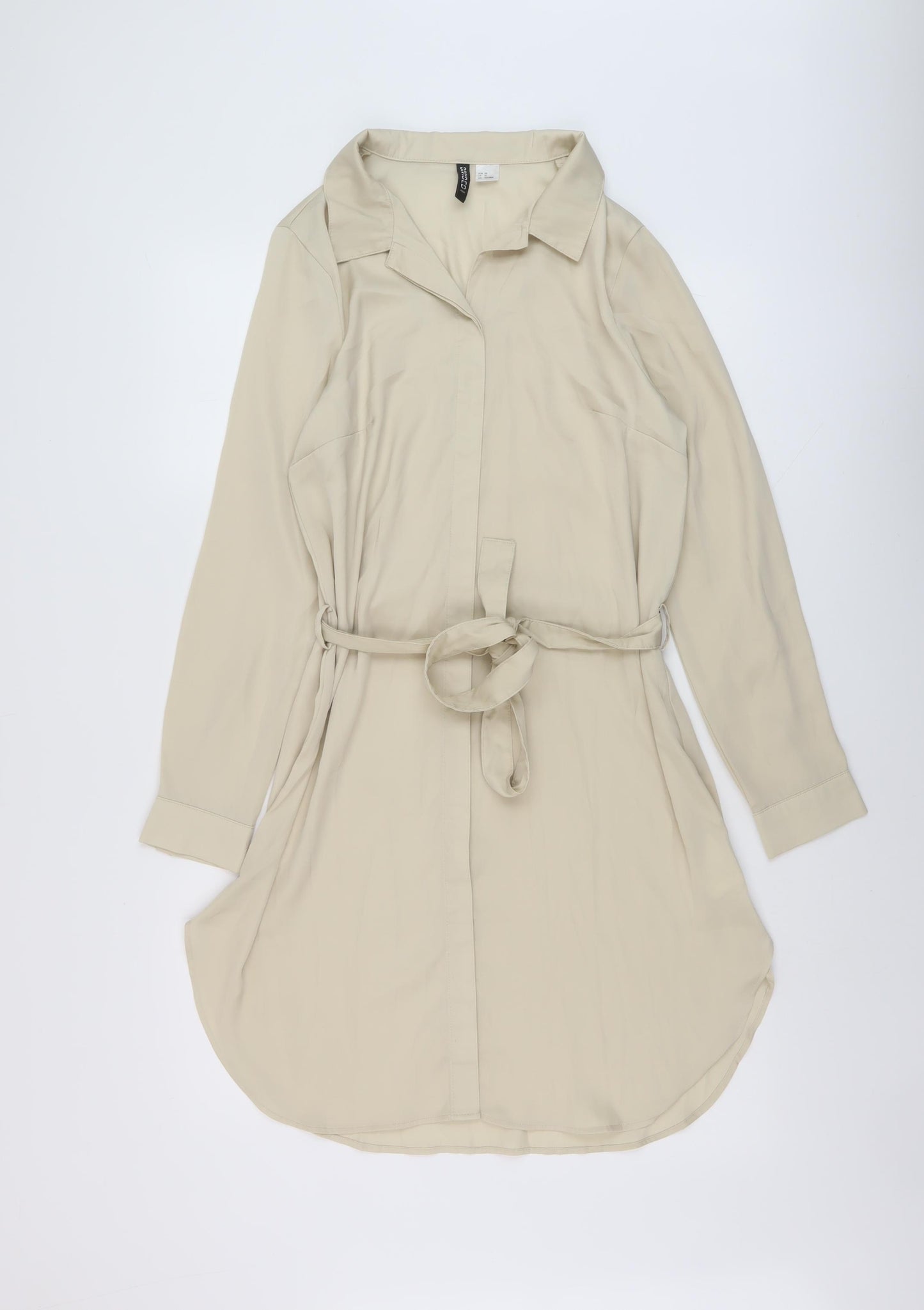 H&M Womens Beige Polyester Shirt Dress Size 10 Collared Button