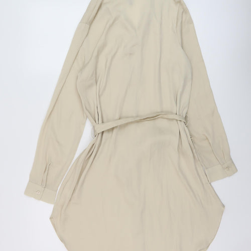 H&M Womens Beige Polyester Shirt Dress Size 10 Collared Button