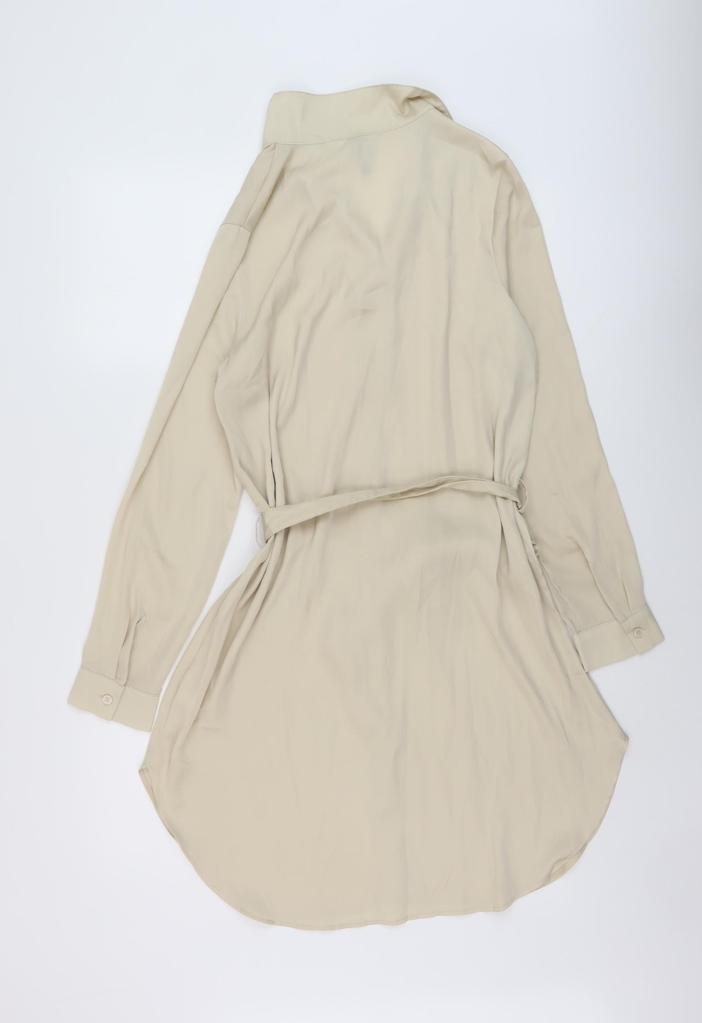 H&M Womens Beige Polyester Shirt Dress Size 10 Collared Button