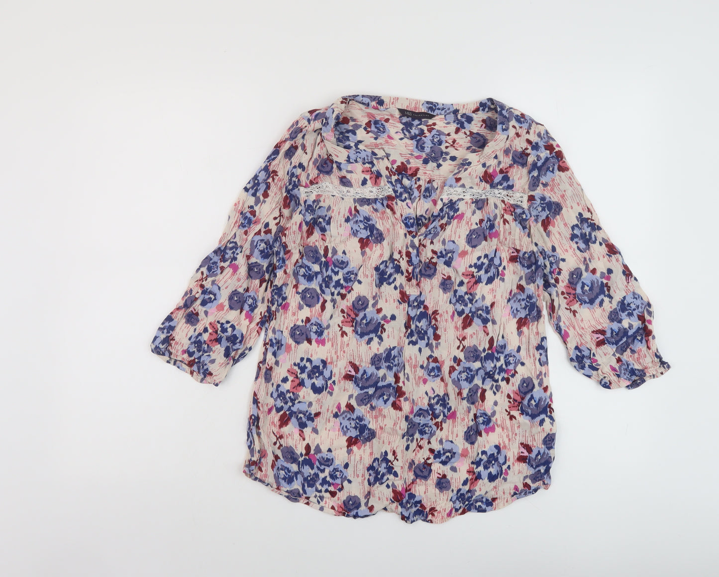 Marks and Spencer Womens Multicoloured Floral Viscose Basic Blouse Size 12 V-Neck