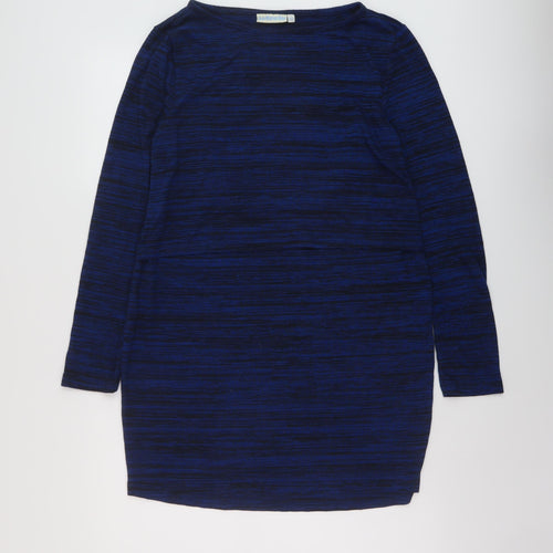 JoJo Maman Bébé Womens Blue Geometric Polyester Tunic Blouse Size L Round Neck