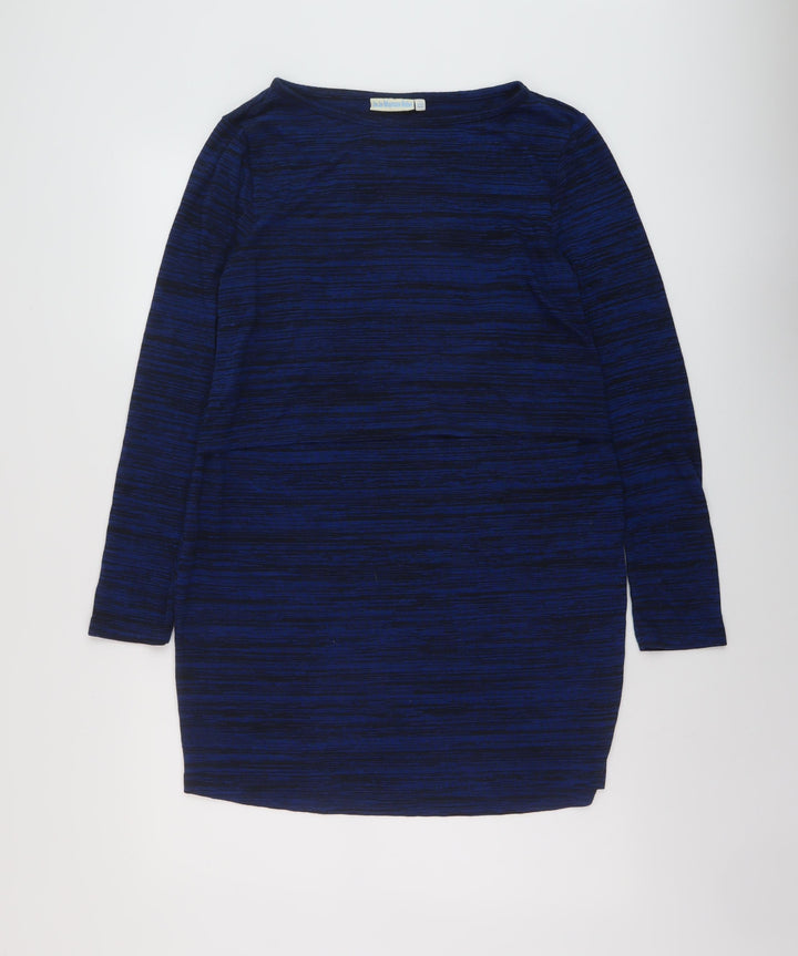 JoJo Maman Bébé Womens Blue Geometric Polyester Tunic Blouse Size L Round Neck
