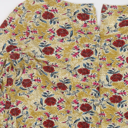 Fate Face Womens Yellow Floral Cotton Basic Blouse Size 12 Round Neck