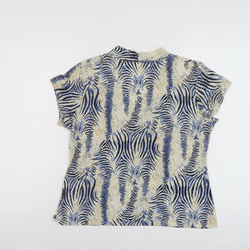 Saloos Womens Beige Animal Print Polyester Basic T-Shirt Size L V-Neck