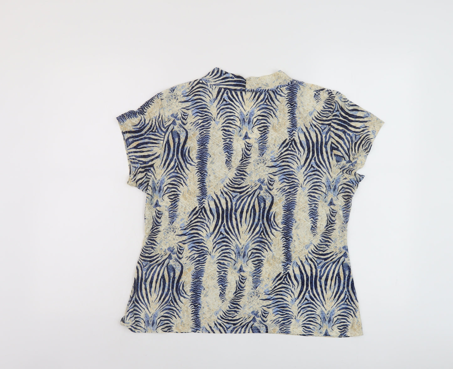 Saloos Womens Beige Animal Print Polyester Basic T-Shirt Size L V-Neck