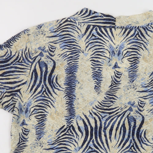 Saloos Womens Beige Animal Print Polyester Basic T-Shirt Size L V-Neck