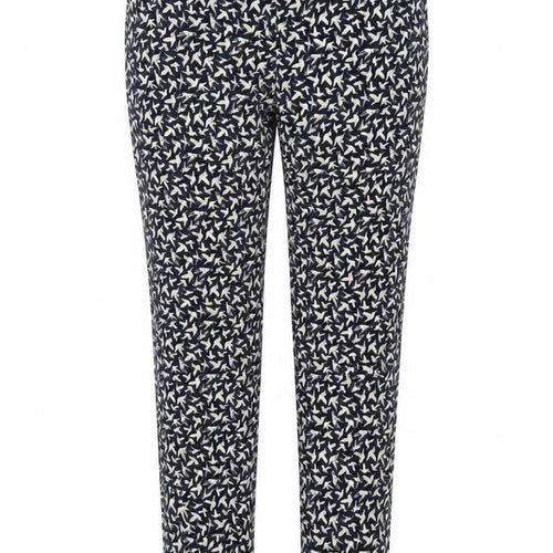 Oasis Womens Blue Geometric Cotton Trousers Size 10 L26 in Regular Zip