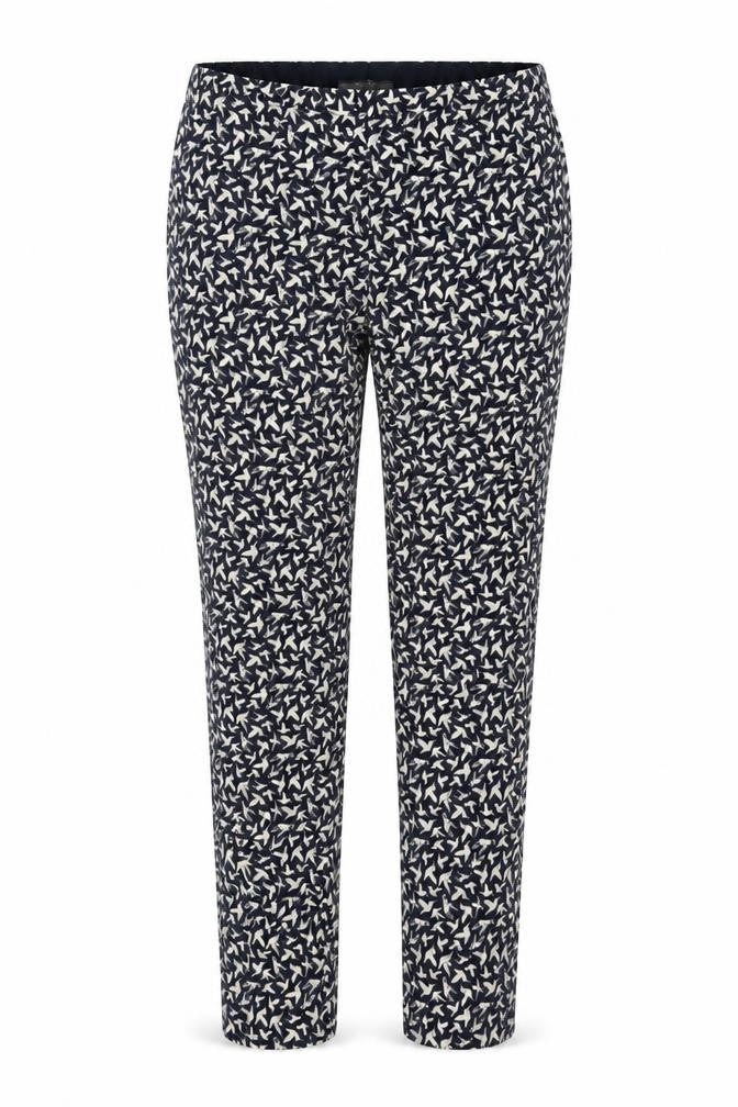 Oasis Womens Blue Geometric Cotton Trousers Size 10 L26 in Regular Zip