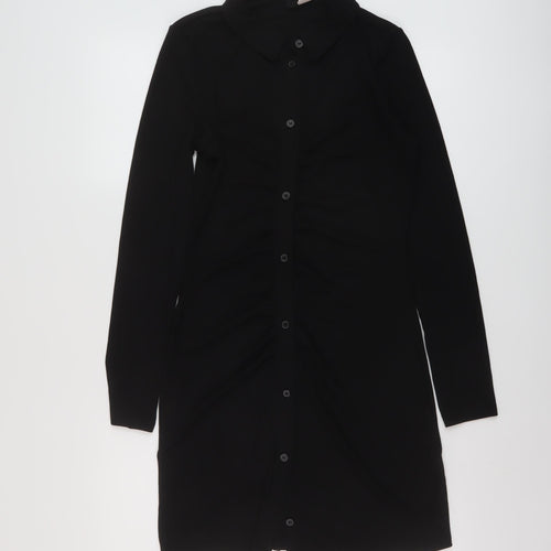 H&M Womens Black Polyester Bodycon Size M Collared Button