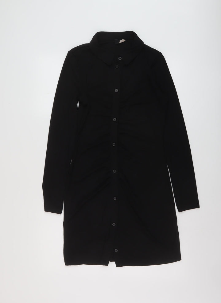 H&M Womens Black Polyester Bodycon Size M Collared Button