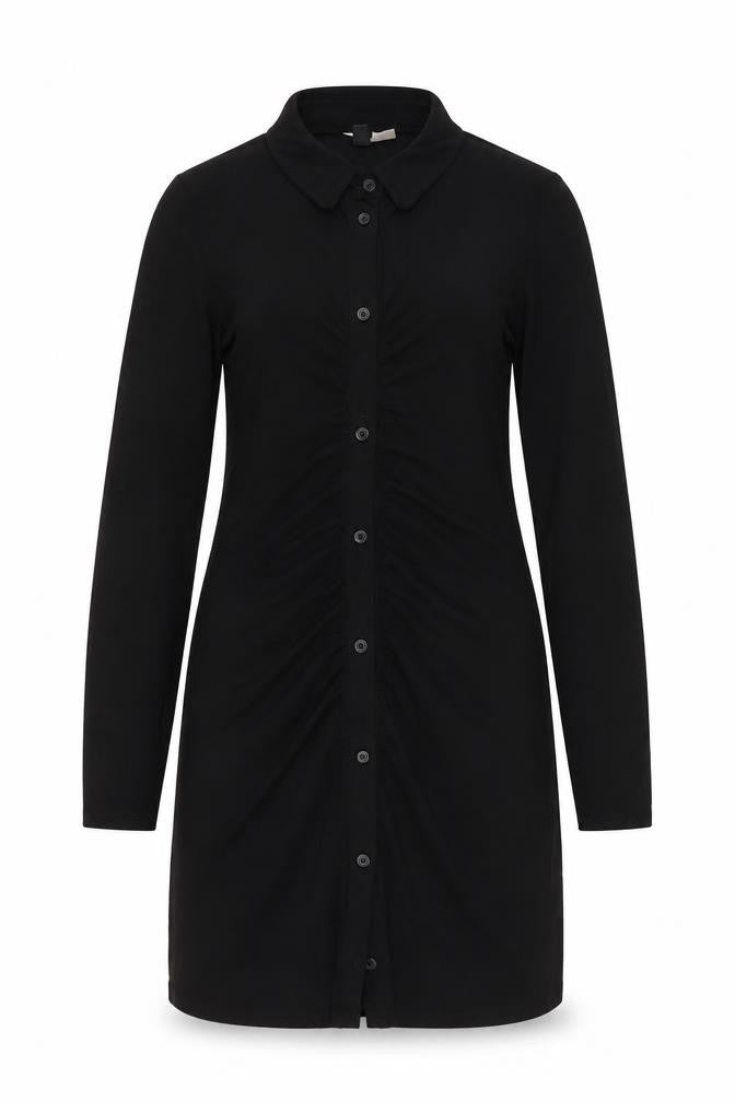 H&M Womens Black Polyester Bodycon Size M Collared Button