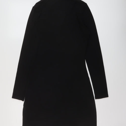 H&M Womens Black Polyester Bodycon Size M Collared Button