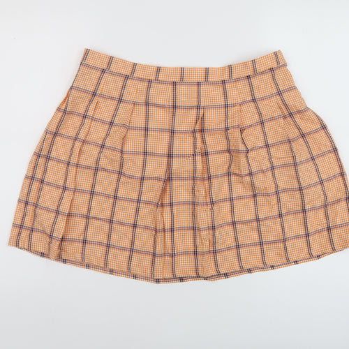 ASOSO Womens Orange Plaid Cotton Skater Skirt Size 16 Zip