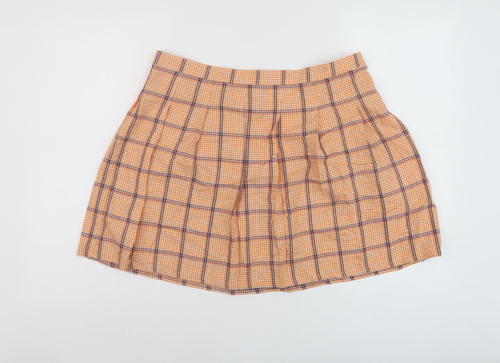 ASOSO Womens Orange Plaid Cotton Skater Skirt Size 16 Zip