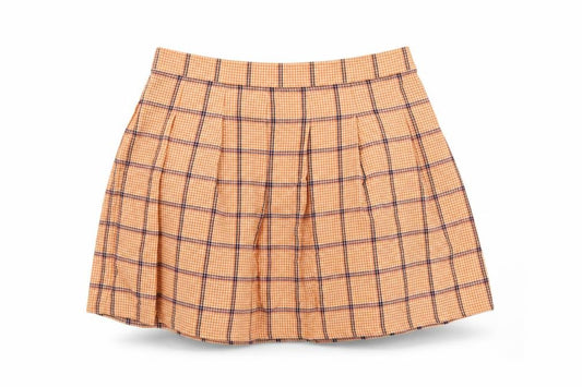 Front view of ASOSO women’s orange plaid cotton skater skirt, size UK 16, zip