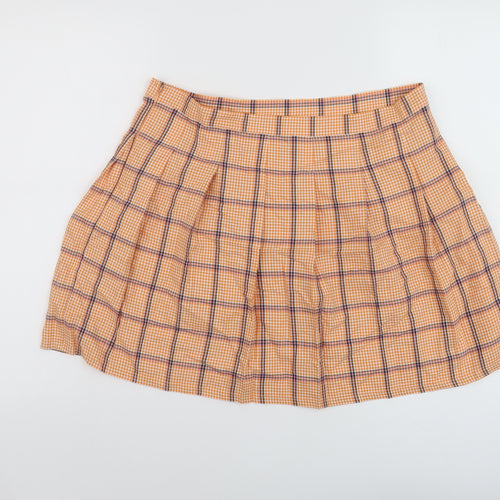 ASOSO Womens Orange Plaid Cotton Skater Skirt Size 16 Zip